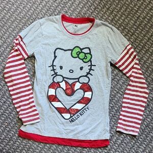 Hello Kitty Gray and‎ Red Striped Kids Shirt